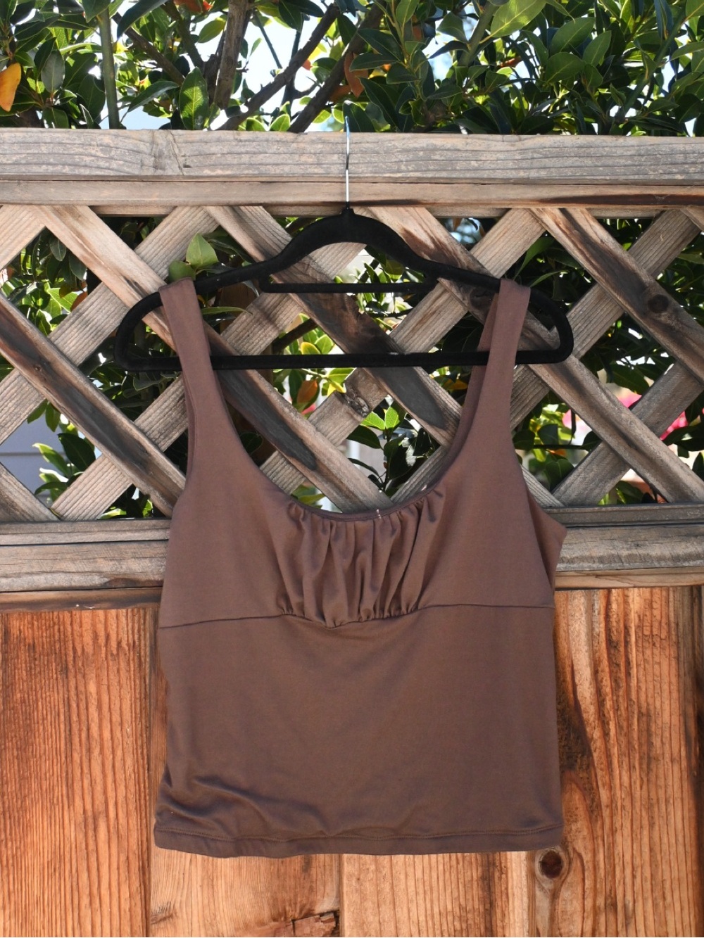 Eye Candy Brown Ruched Square-neck tank